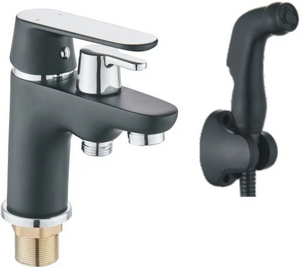 РАКОВИНА  POTATO  P14118-6 к35, п/гайку, перекл. - 90° пов-ный, гигиен. лейка + шланг, черный с хромом