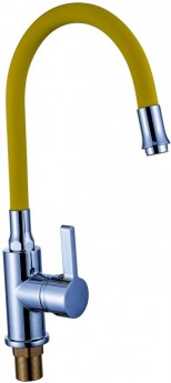 #Смеситель для кухни POTATO P58281-10 ø35 п/г  БОК ручка, с гибким изливом, цвет: желты с хромом