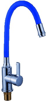#Смеситель для кухни POTATO P58281-12 ø35 п/г БОК ручка, с гибким изливом, цвет: синий с хромом